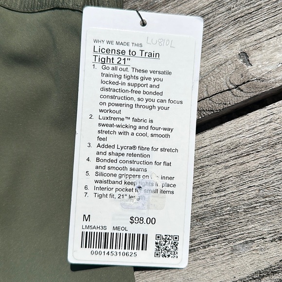 Lululemon License to Train Tight 21" Mens medium Olive NWT - Picture 3 of 5
